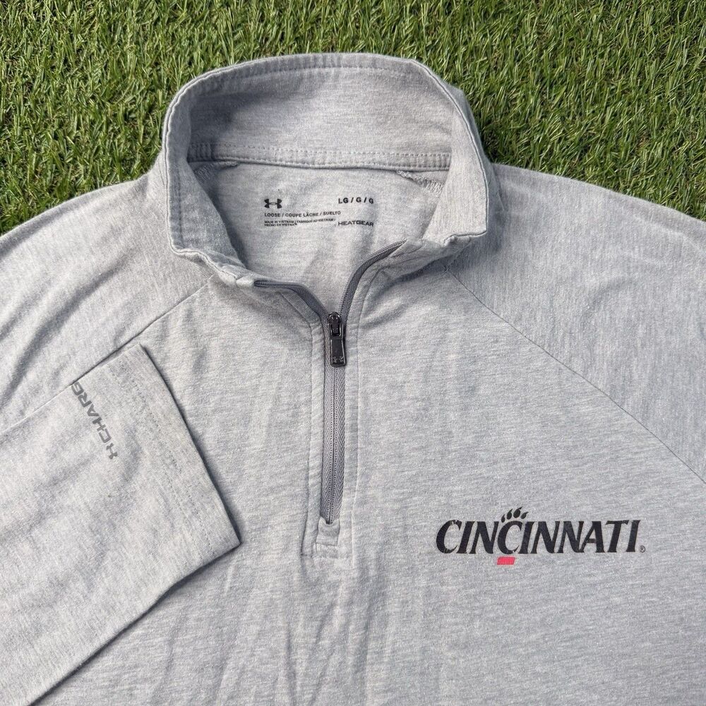 Under Armour Cincinnati Bearcats 1/4 Zip Sweatshirt Men’s Large Gray Fleece Y2K